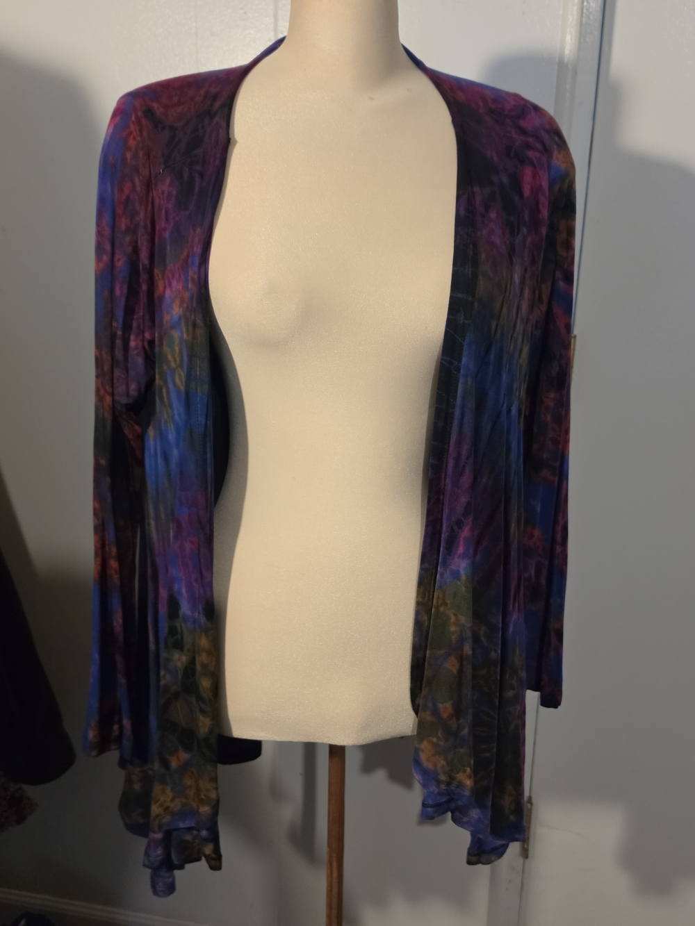 Source Unknown Purple and Blue Open-Front Watercolor Cardigan